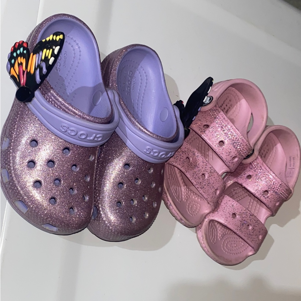 CROCS Kids Glitter Clogs and Sandal Bundle